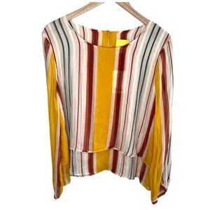 Anthropologie Maeve Womens Large Yellow Striped Silk Layered Long Sleeve Top